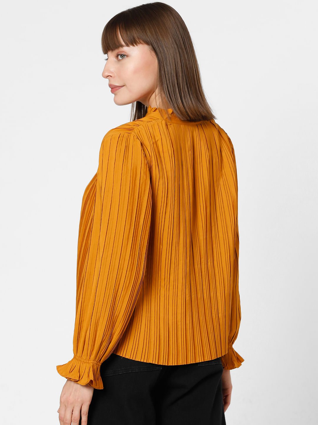 Orange Pleated Full Sleeves Top