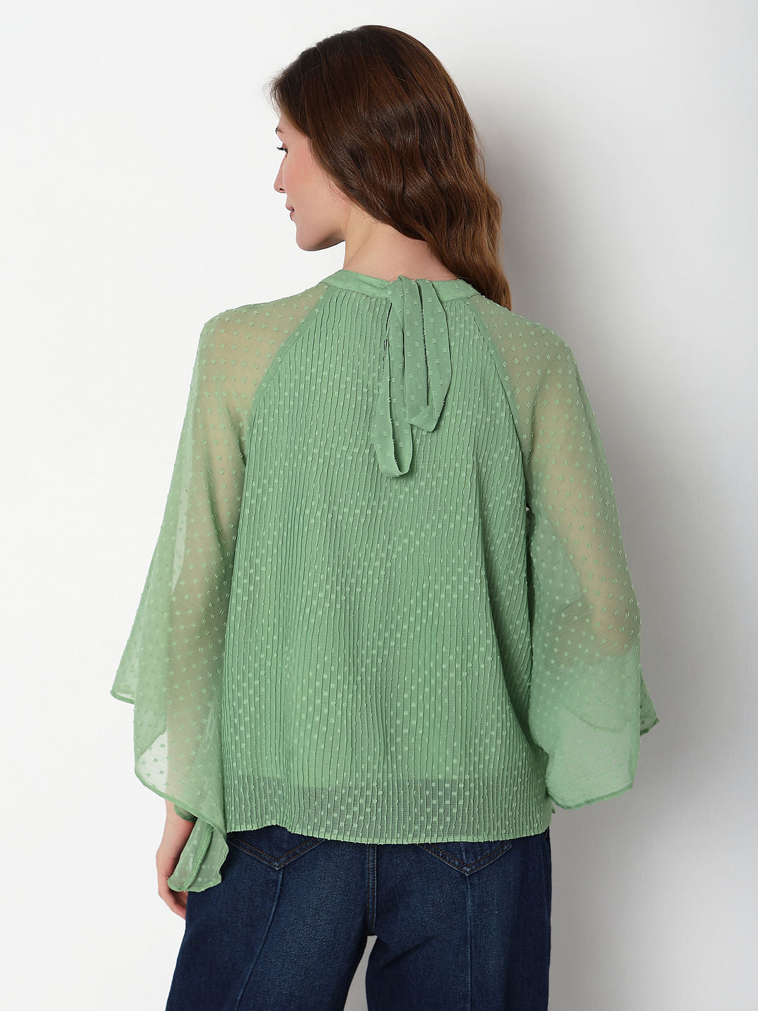 Green Dobby Plisse Top