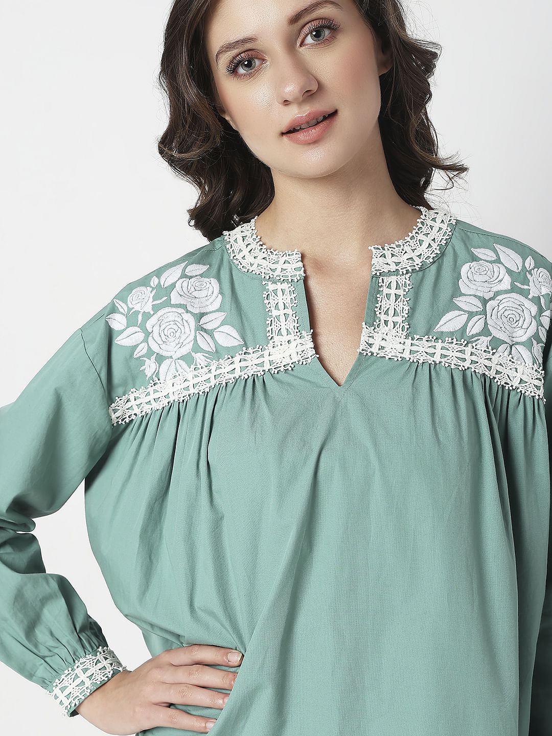 Green Embroidered Top