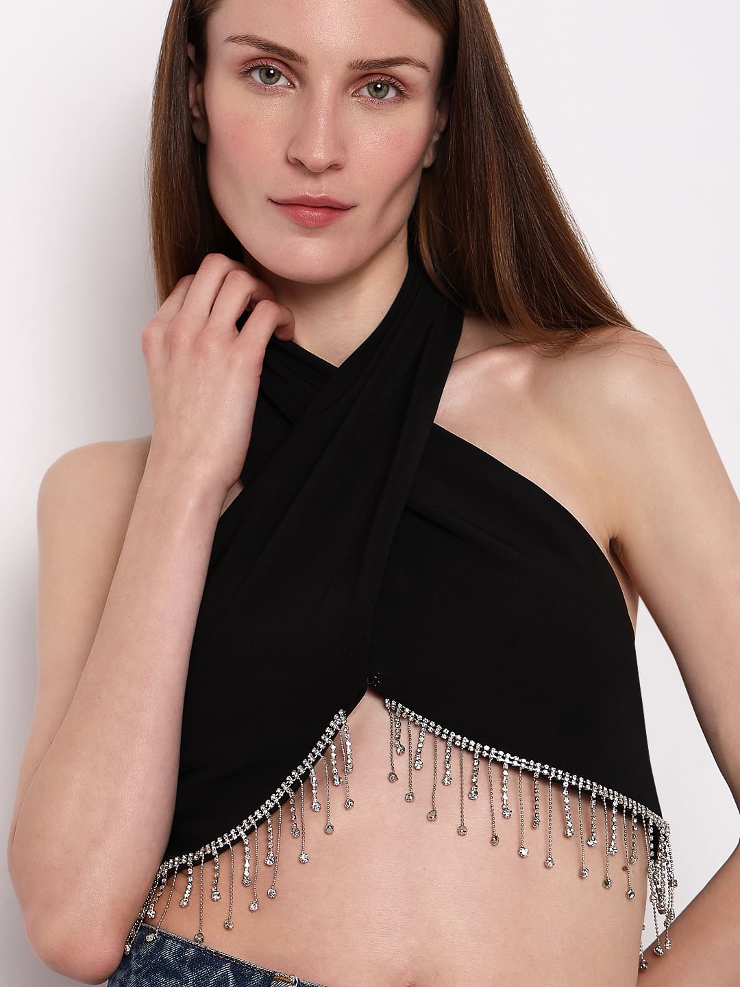 Black Jewelled Halter Neck Top