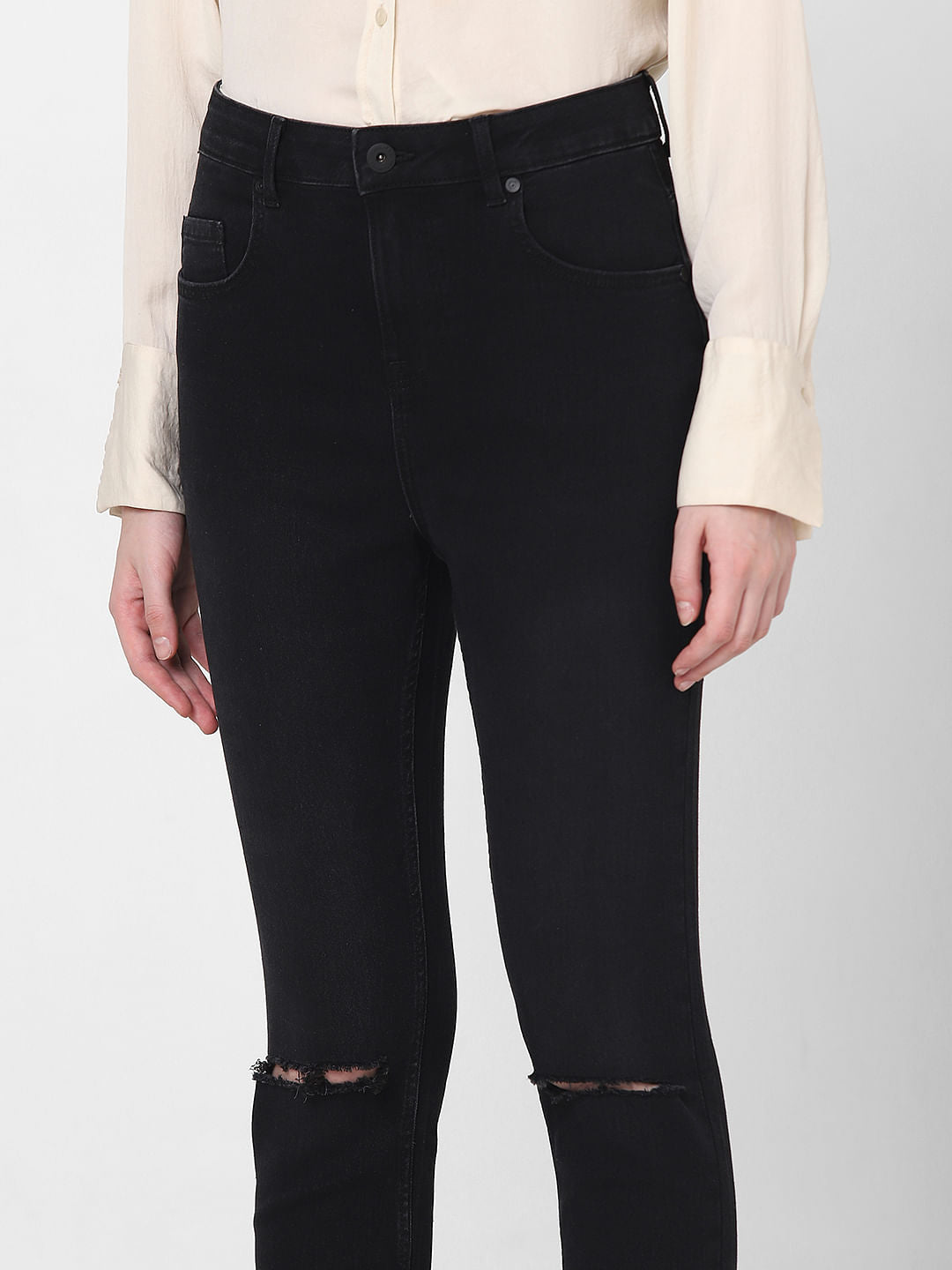 Black High Rise Ripped Skinny Jeans