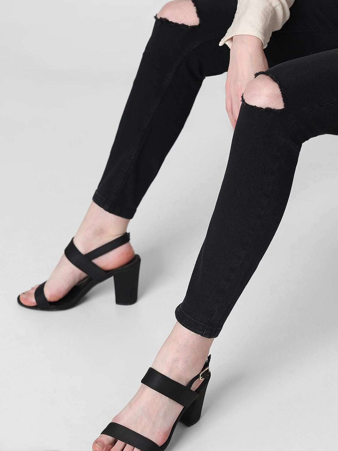 Black High Rise Ripped Skinny Jeans