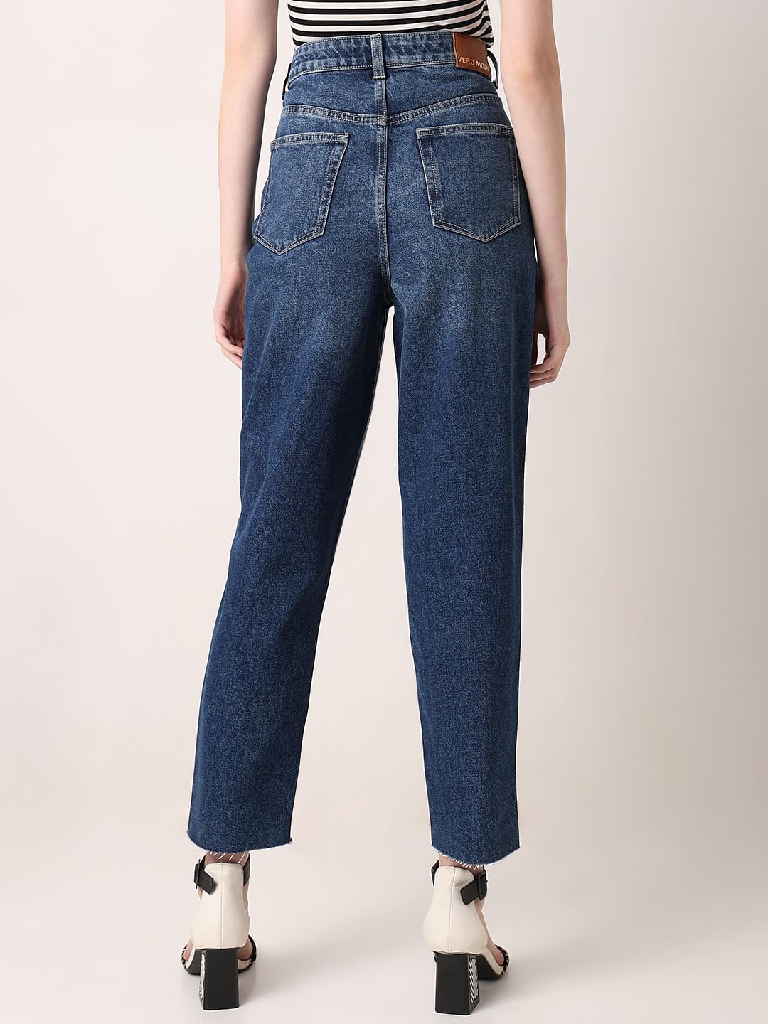 Dark Blue High Rise Ripped Jeans