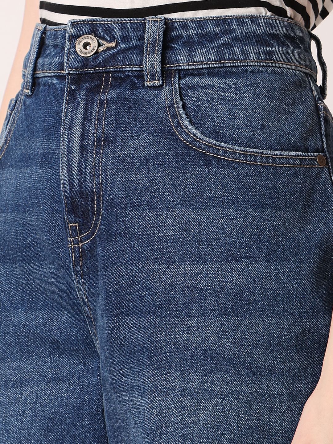 Dark Blue High Rise Ripped Jeans