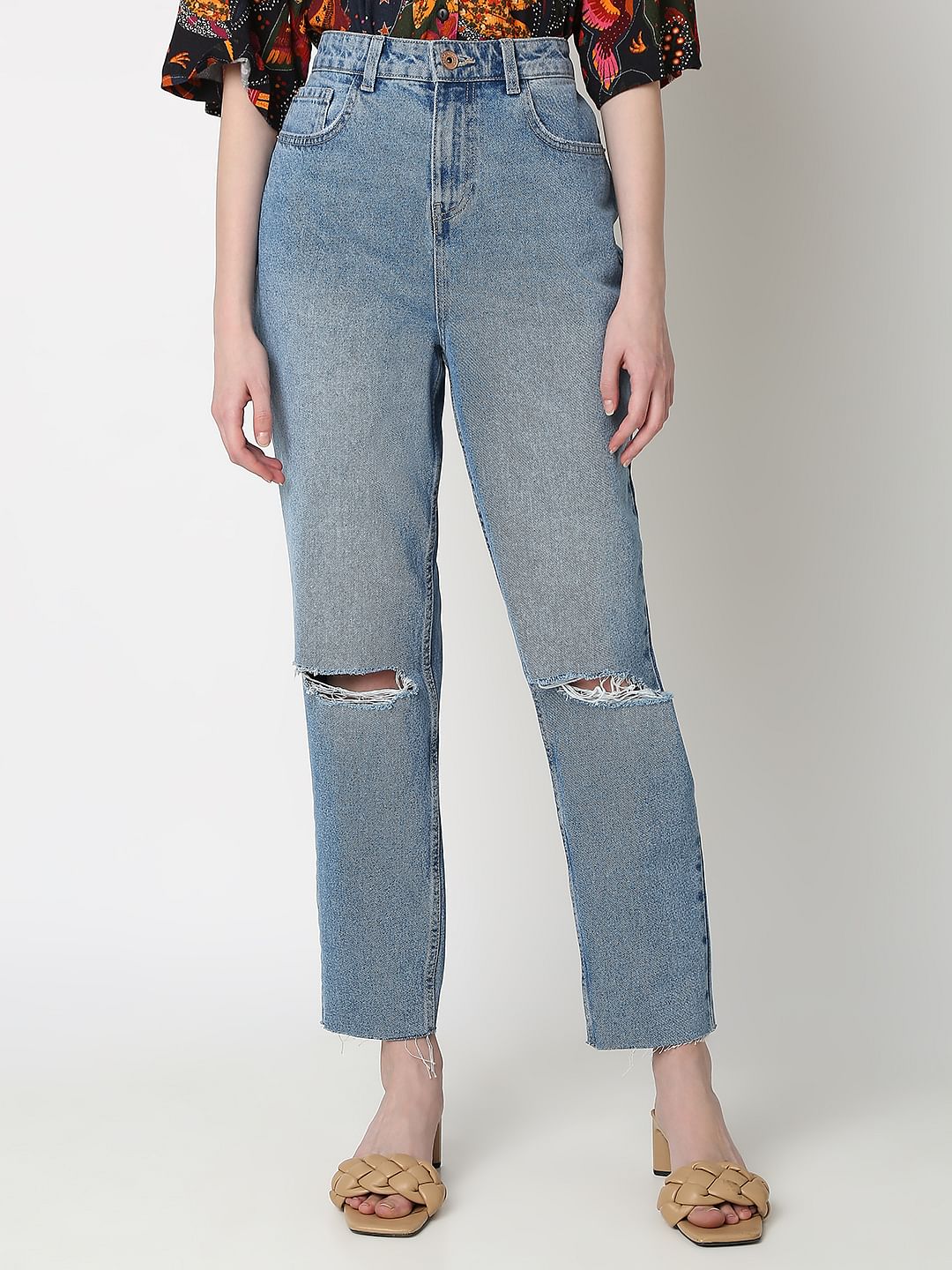 Light Blue High Rise Ripped Jeans