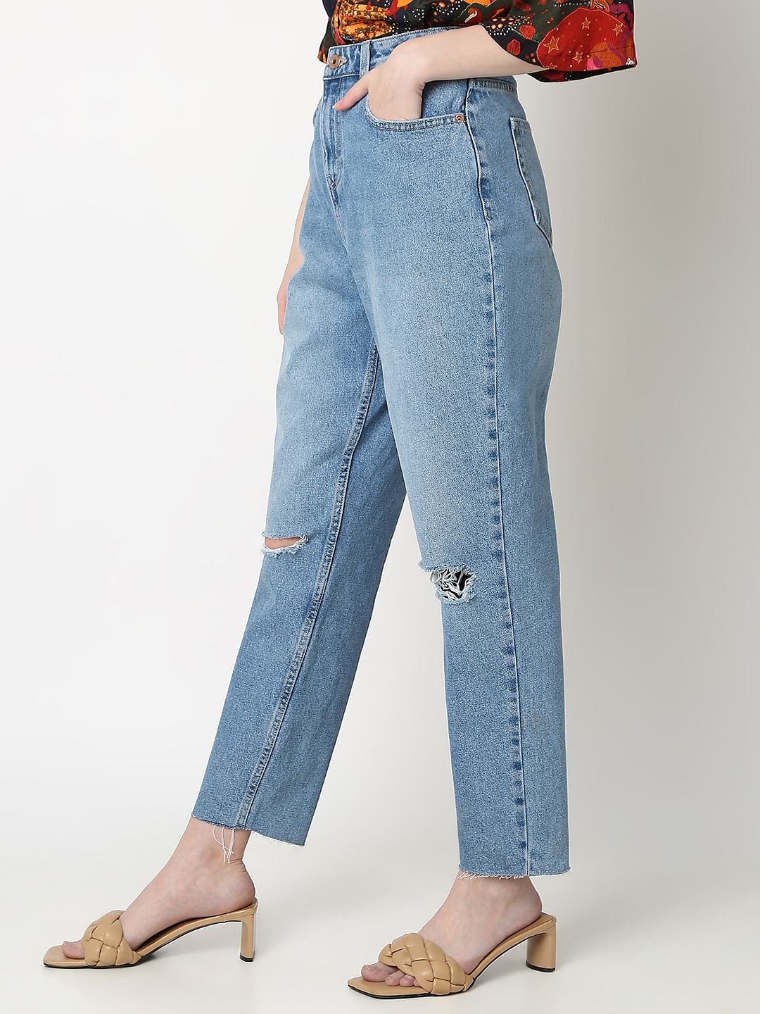 Light Blue High Rise Ripped Jeans