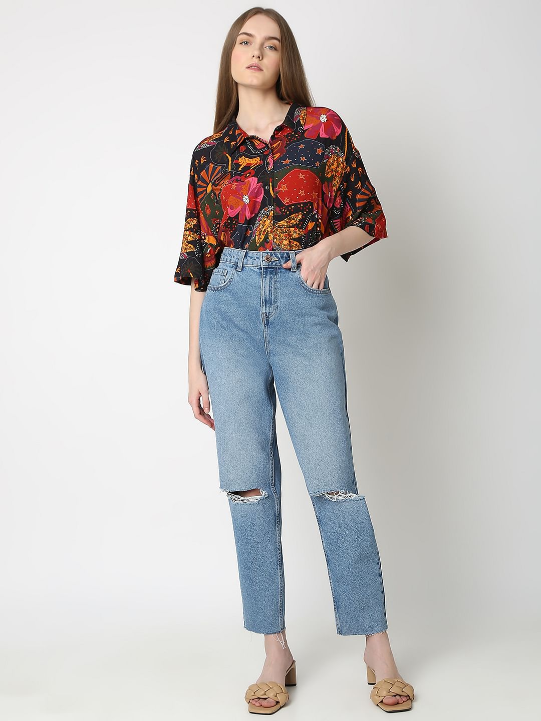 Light Blue High Rise Ripped Jeans