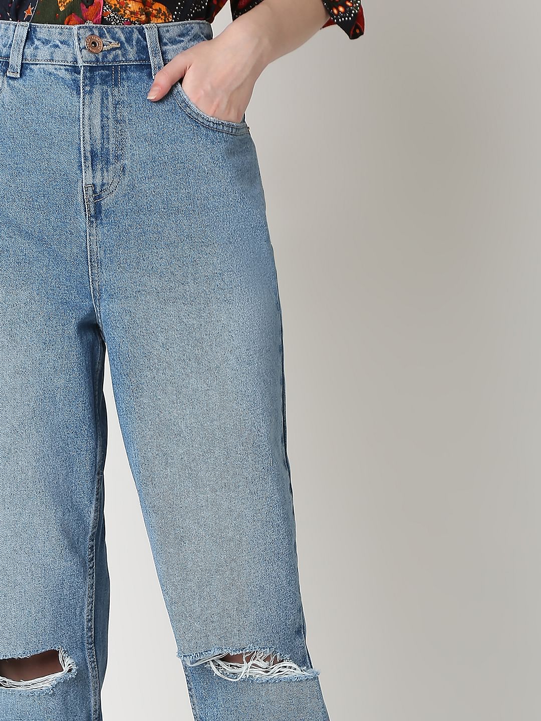 Light Blue High Rise Ripped Jeans