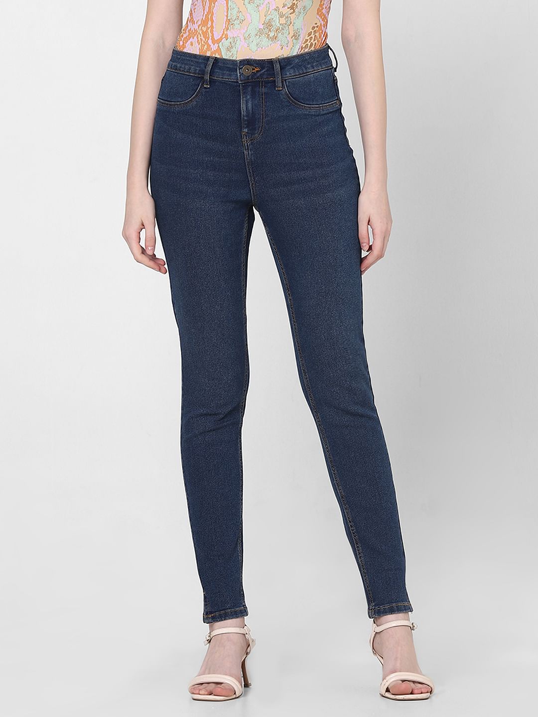 Dark Blue Mid Rise Skinny Fit Jeggings