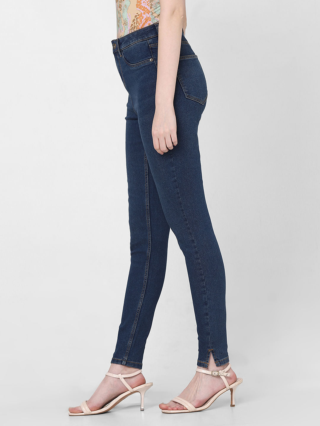 Dark Blue Mid Rise Skinny Fit Jeggings