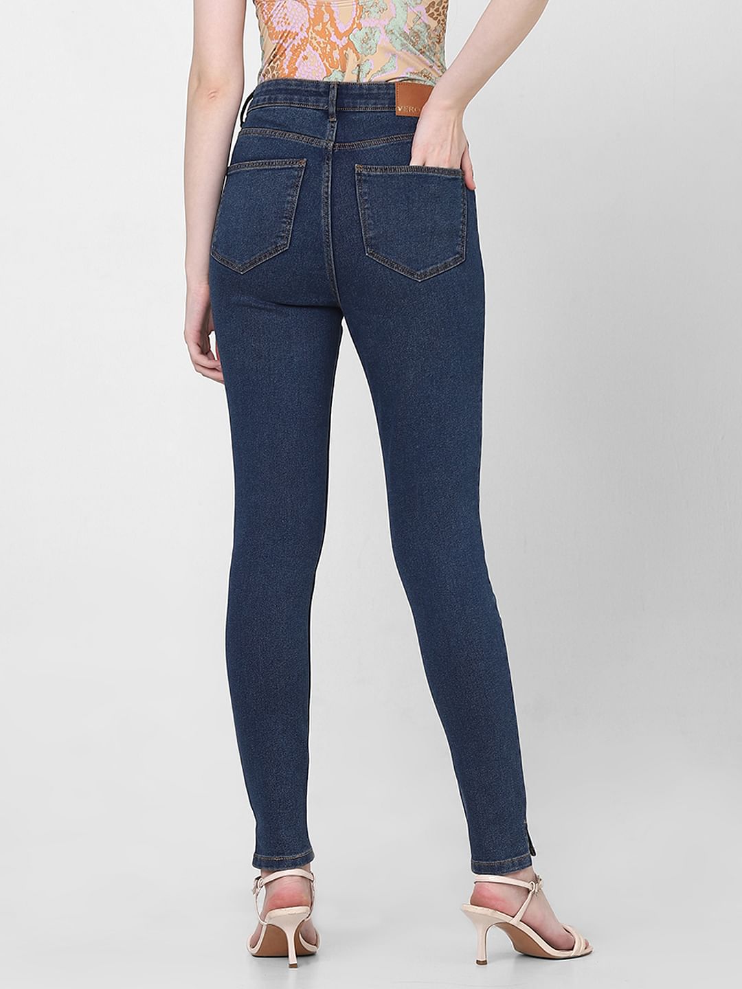 Dark Blue Mid Rise Skinny Fit Jeggings