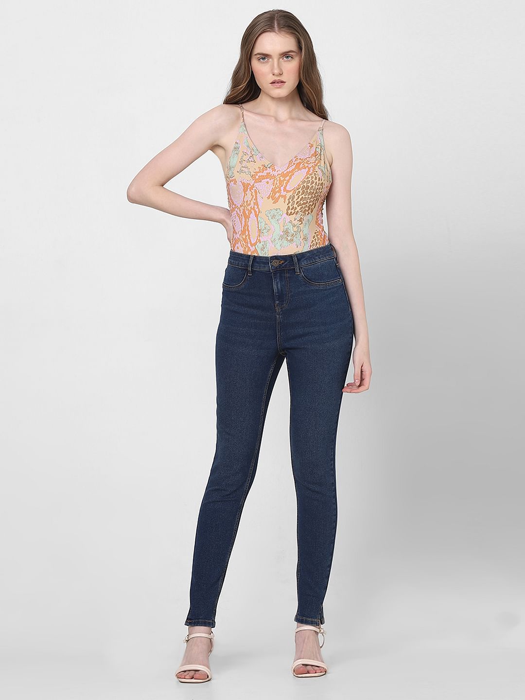 Dark Blue Mid Rise Skinny Fit Jeggings
