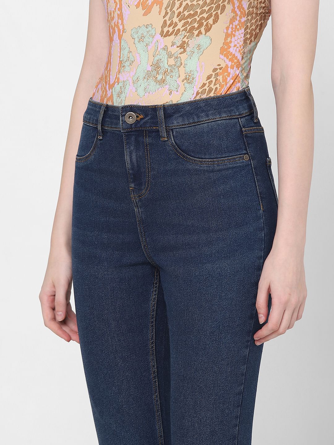 Dark Blue Mid Rise Skinny Fit Jeggings