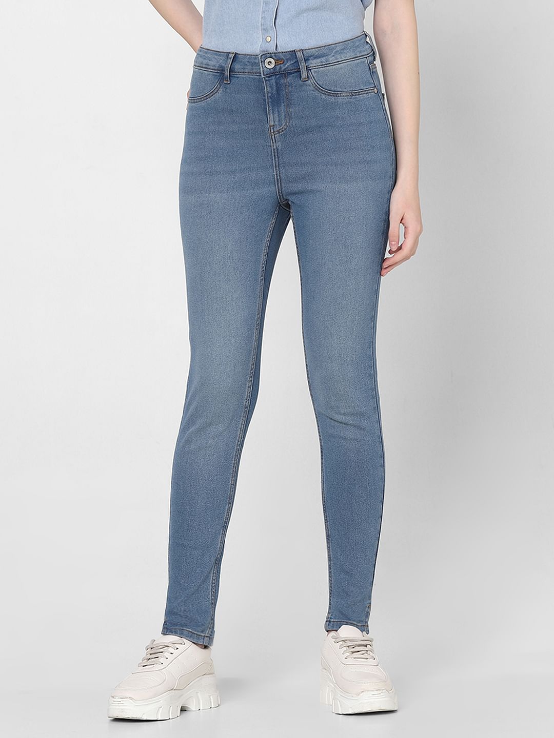 Blue Mid Rise Skinny Fit Jeggings