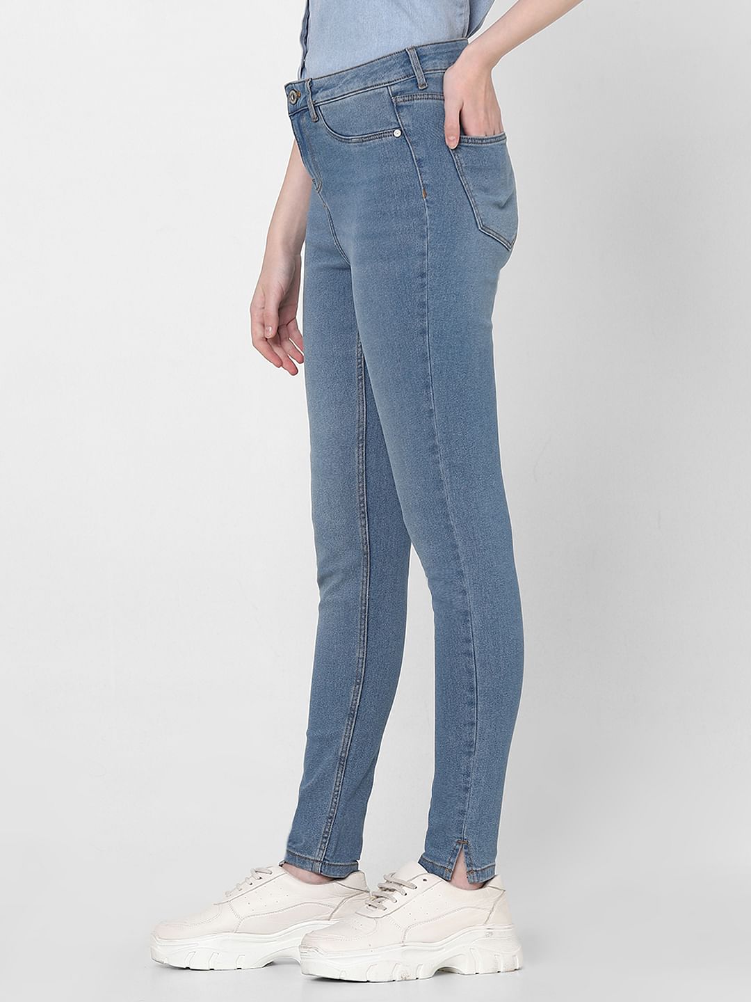Blue Mid Rise Skinny Fit Jeggings
