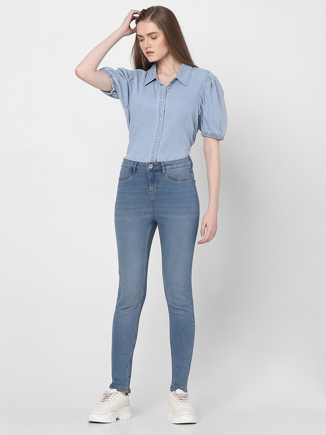 Blue Mid Rise Skinny Fit Jeggings