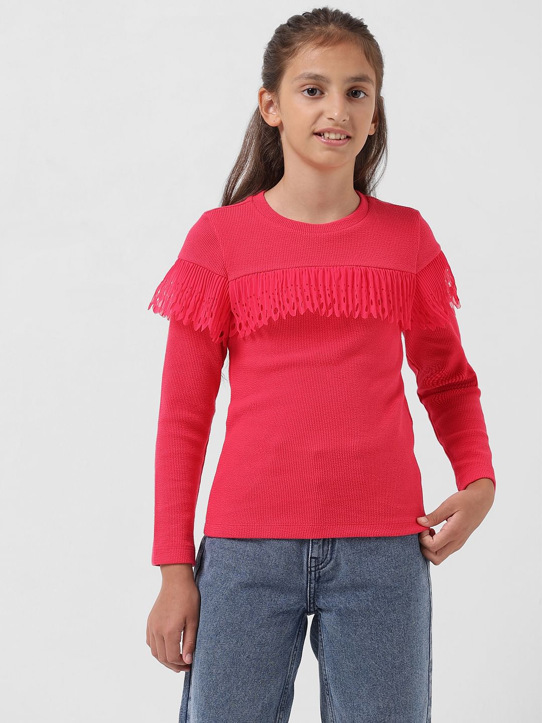 Girl Red Ribbed Top