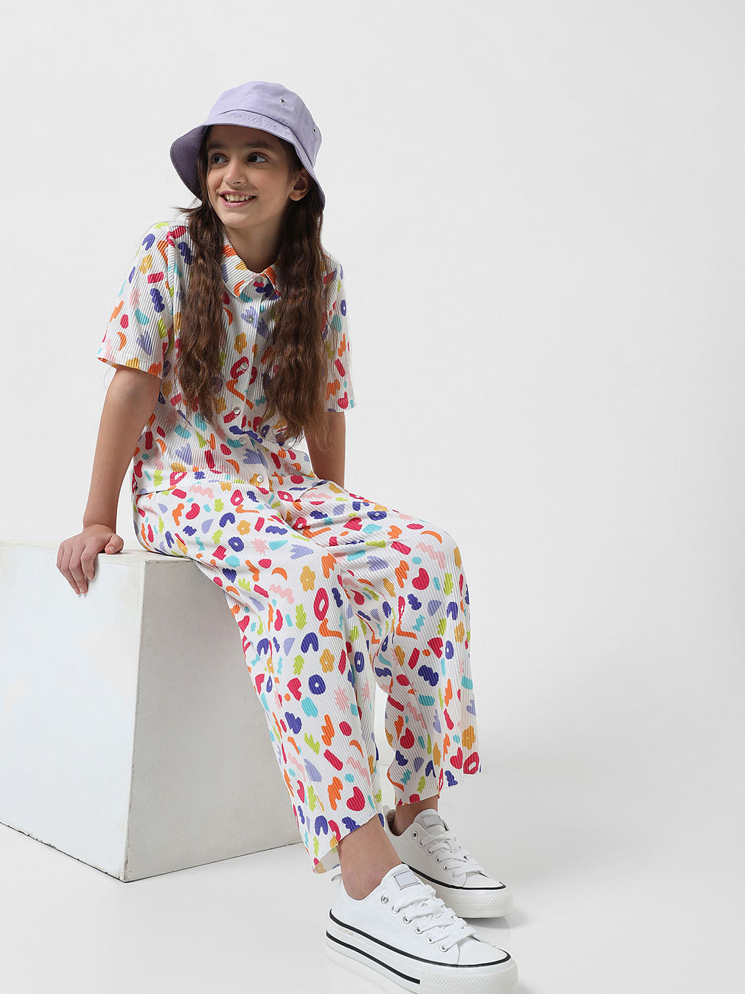 Girl White Mid Rise Pleated Pants