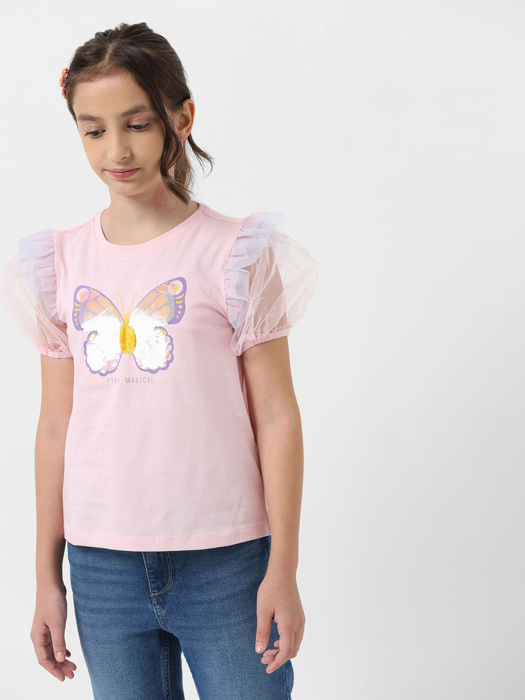 Girl Pink Butterfly Print T-Shirt