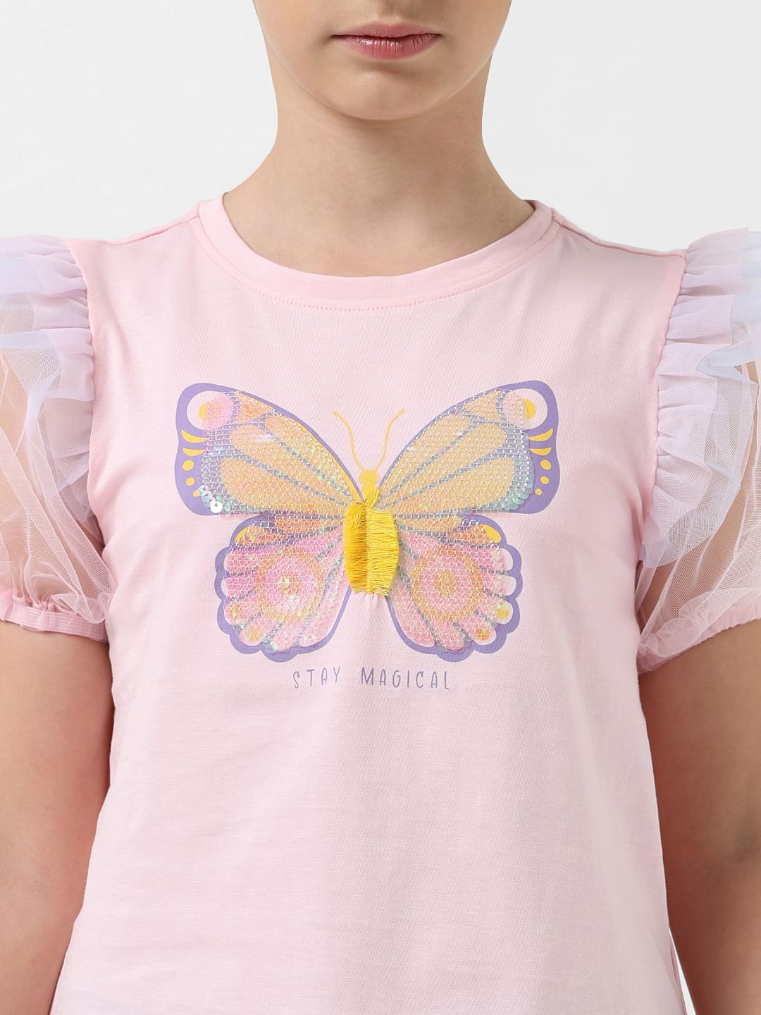 Girl Pink Butterfly Print T-Shirt