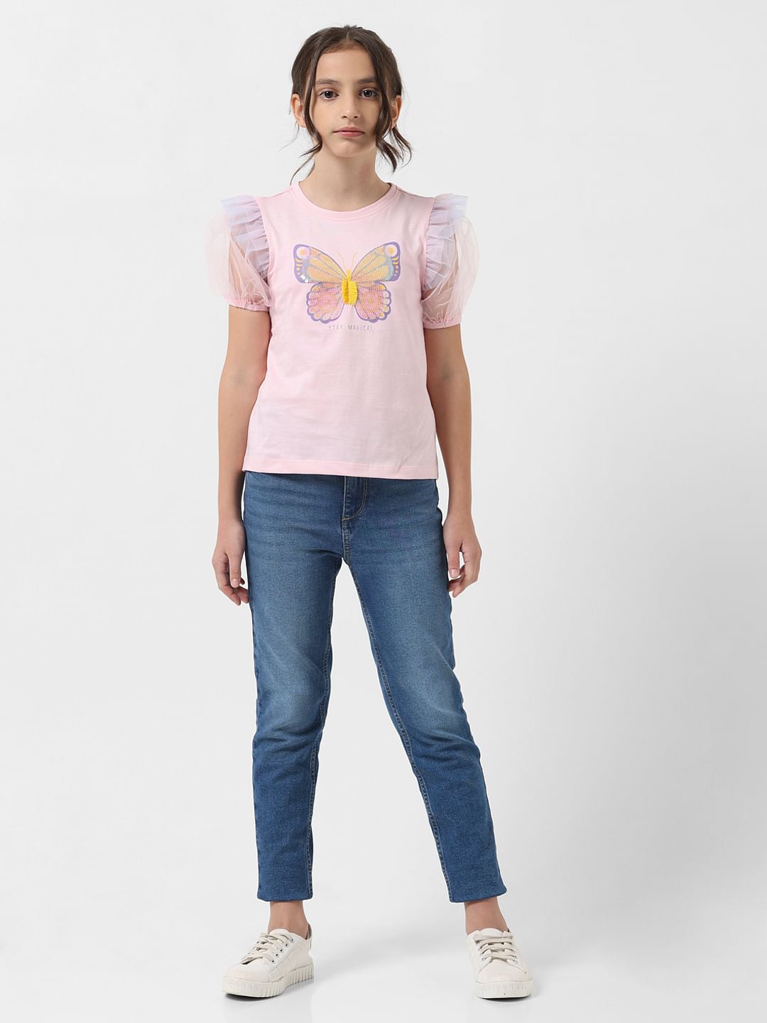 Girl Pink Butterfly Print T-Shirt