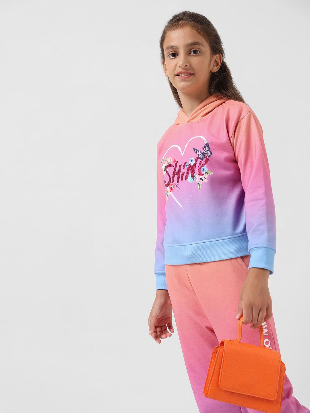 Girl Pink Hooded Ombre Sweatshirt