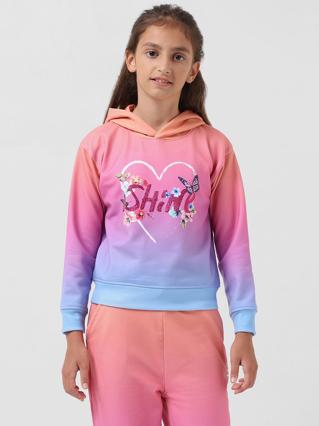 Girl Pink Hooded Ombre Sweatshirt