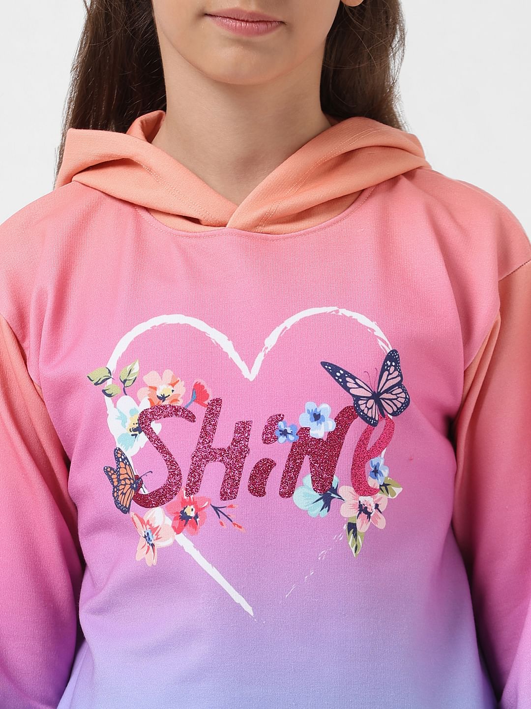 Girl Pink Hooded Ombre Sweatshirt