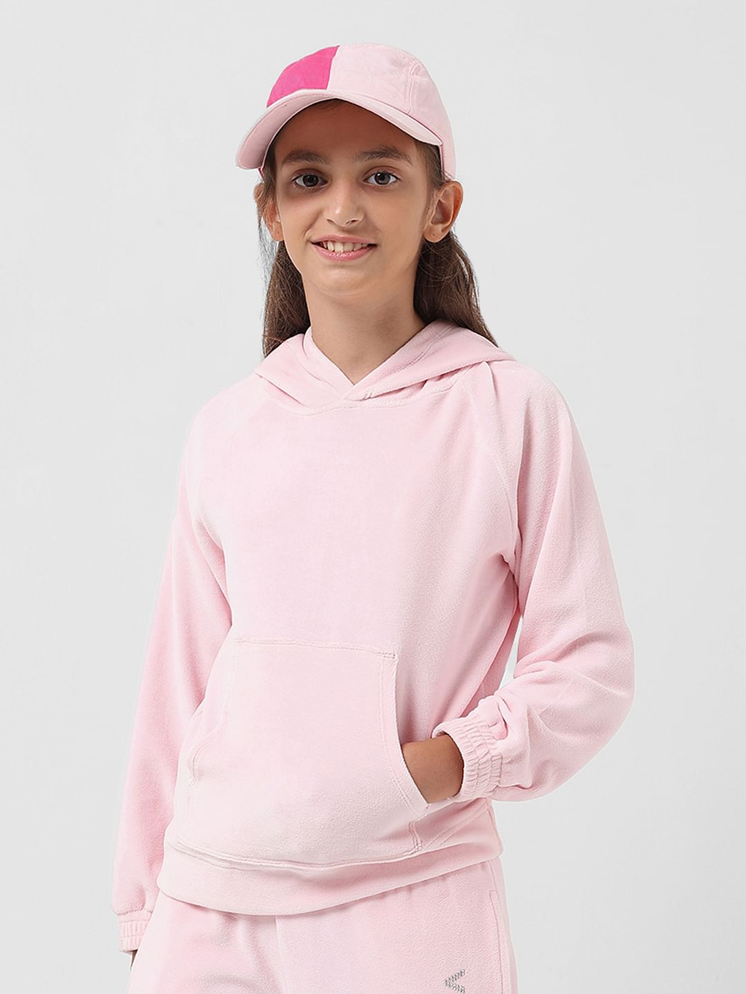 Girl Pink Velour Hooded Sweatshirt