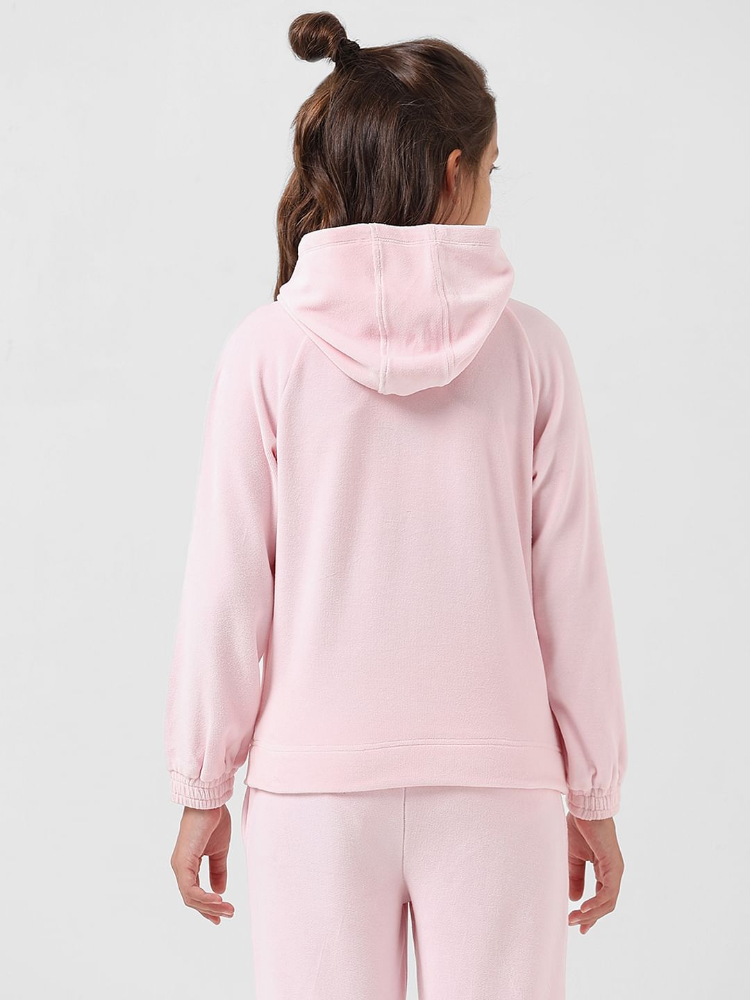 Girl Pink Velour Hooded Sweatshirt