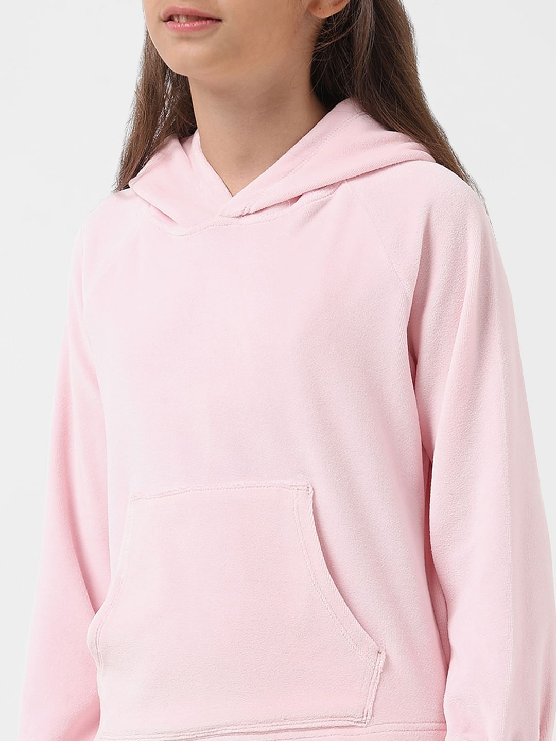 Girl Pink Velour Hooded Sweatshirt