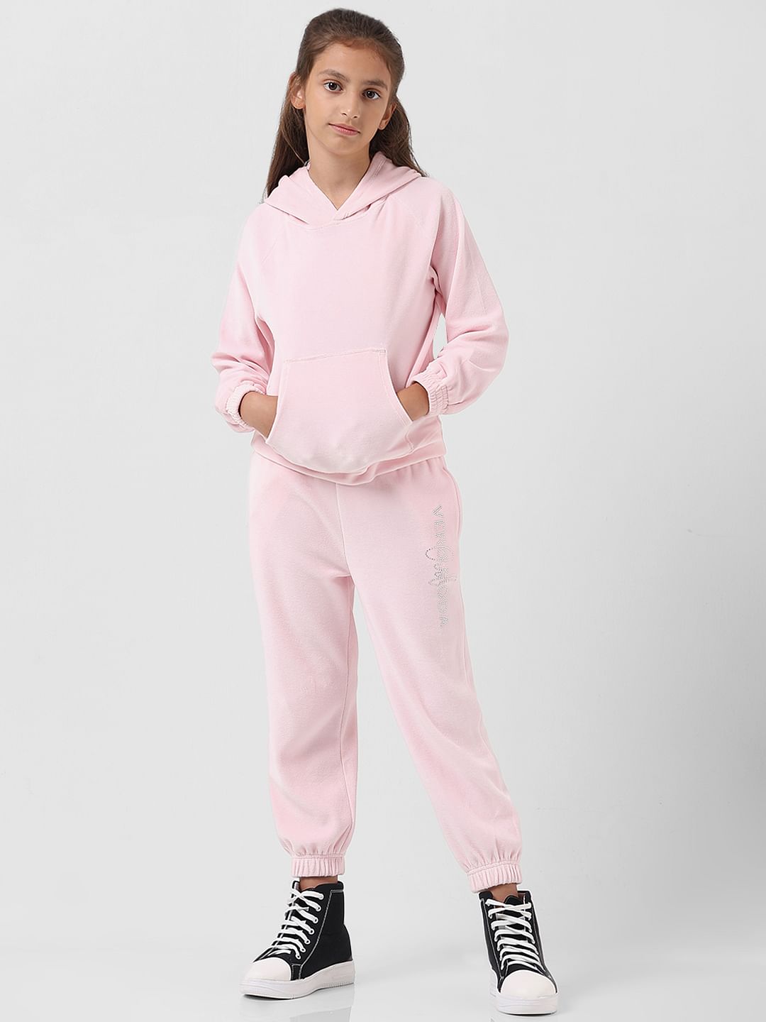 Girl Pink Velour Hooded Sweatshirt