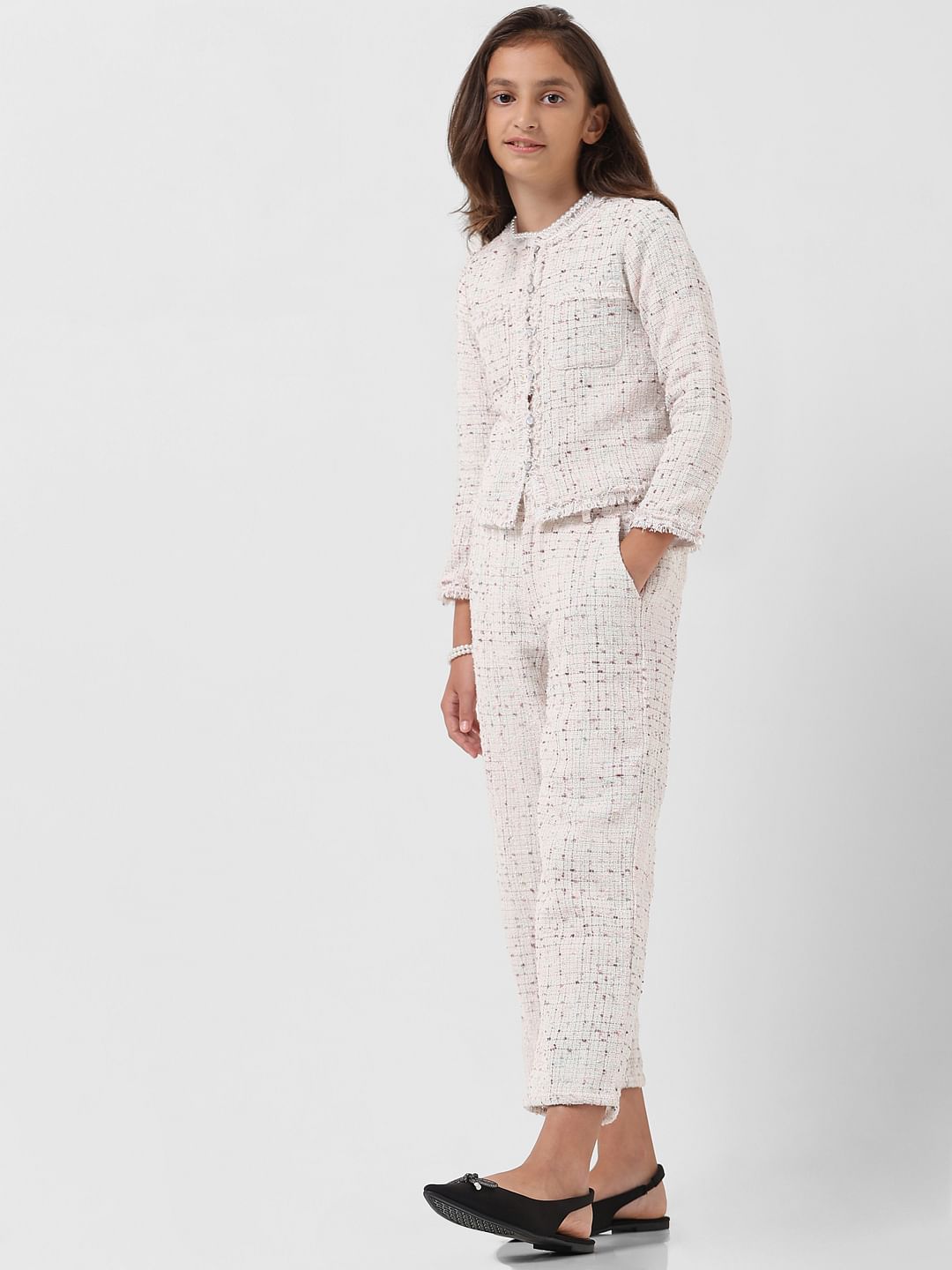 Girl White Mid Rise Yard Dyed Pants