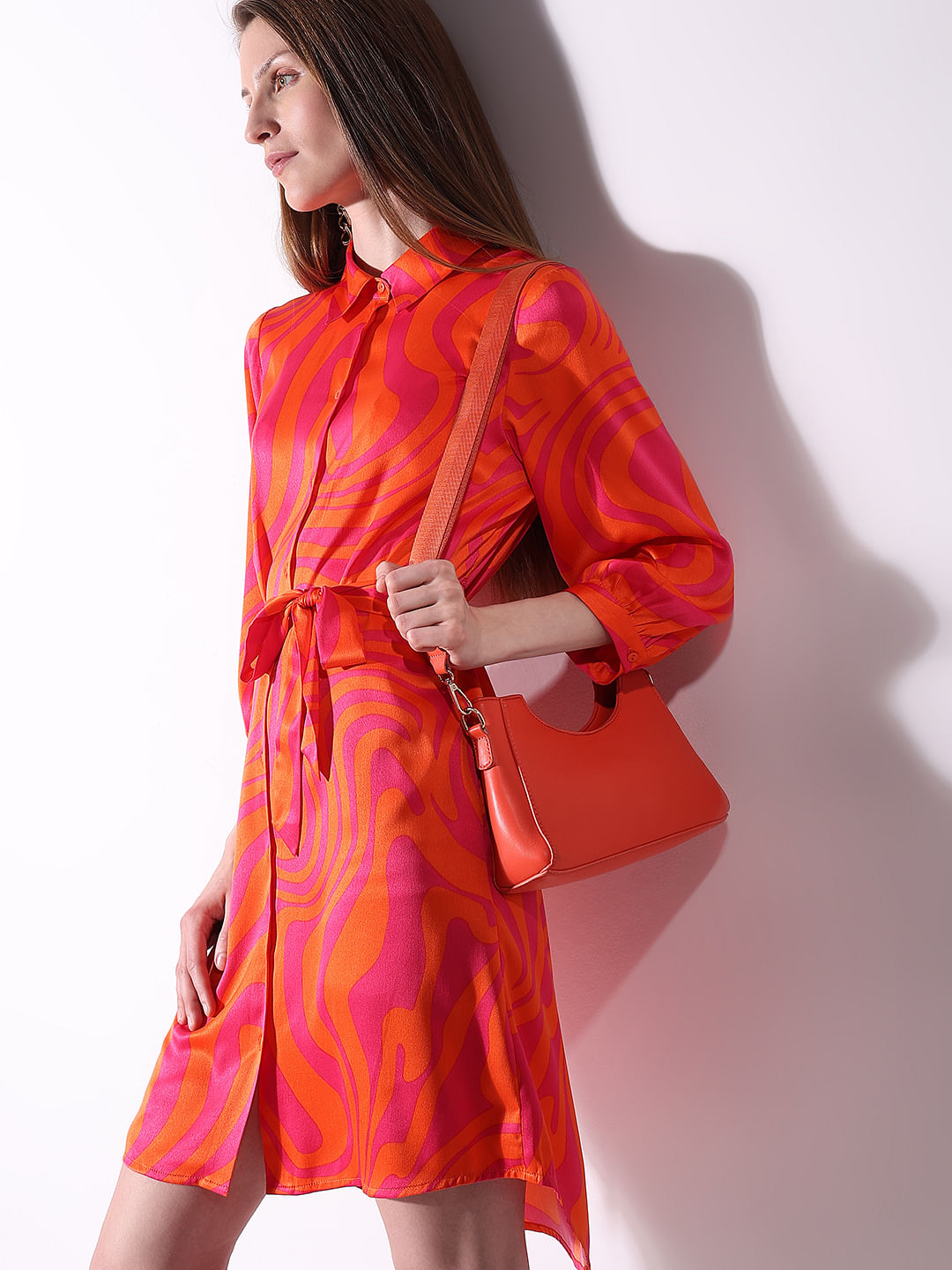 Orange Printed Shirt Dress