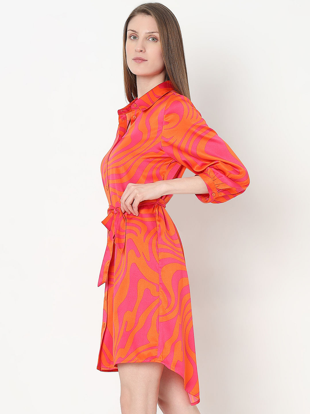 Orange Printed Shirt Dress
