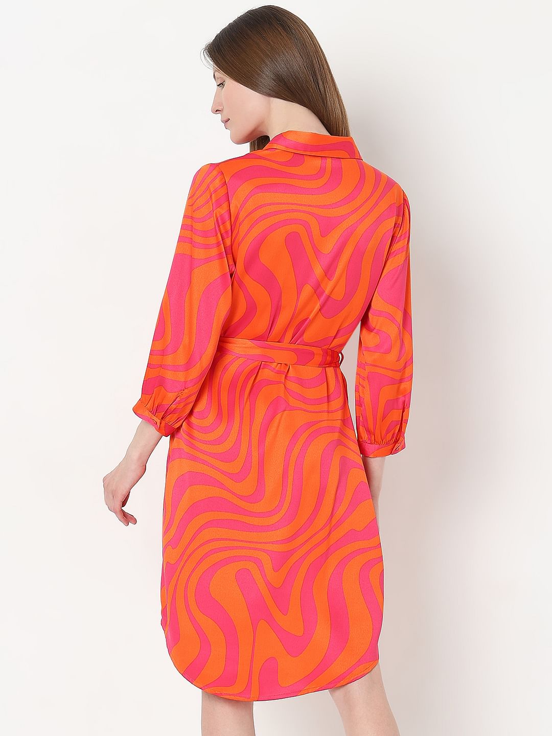 Orange Printed Shirt Dress