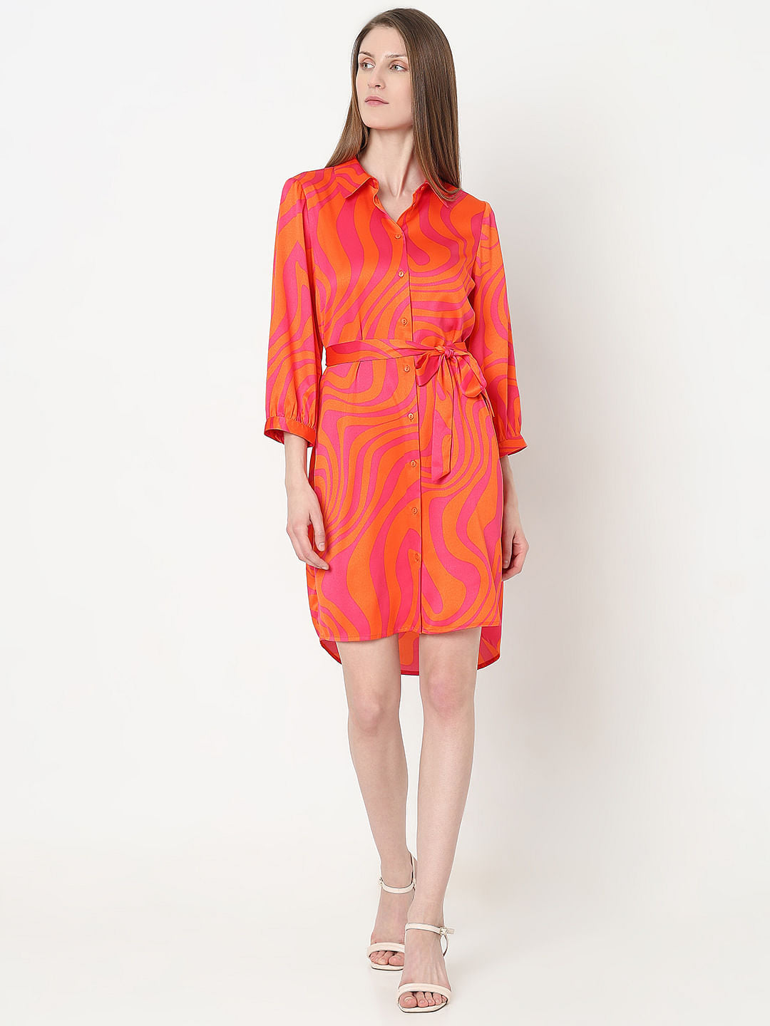 Orange Printed Shirt Dress