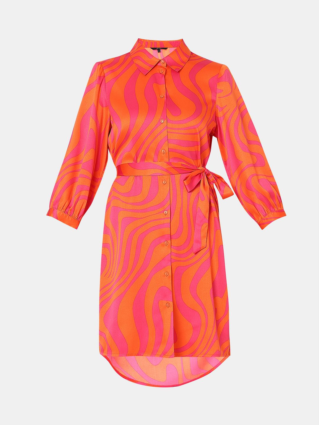 Orange Printed Shirt Dress