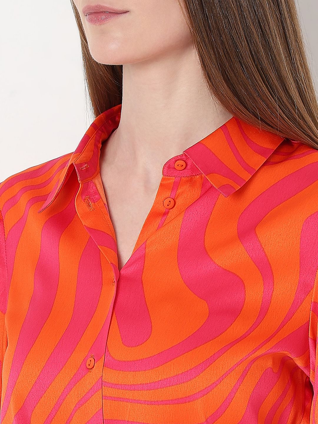 Orange Printed Shirt Dress