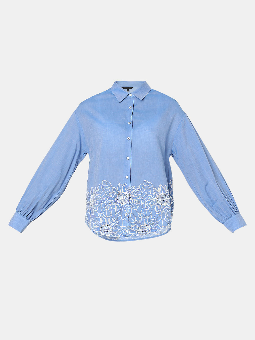Blue Floral Embroidery Shirt