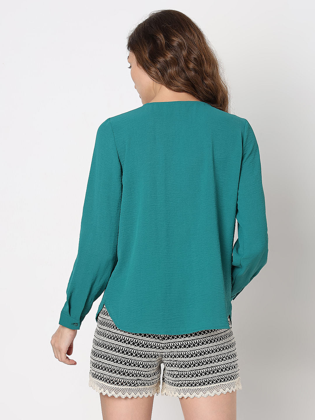 Green Front Button Top