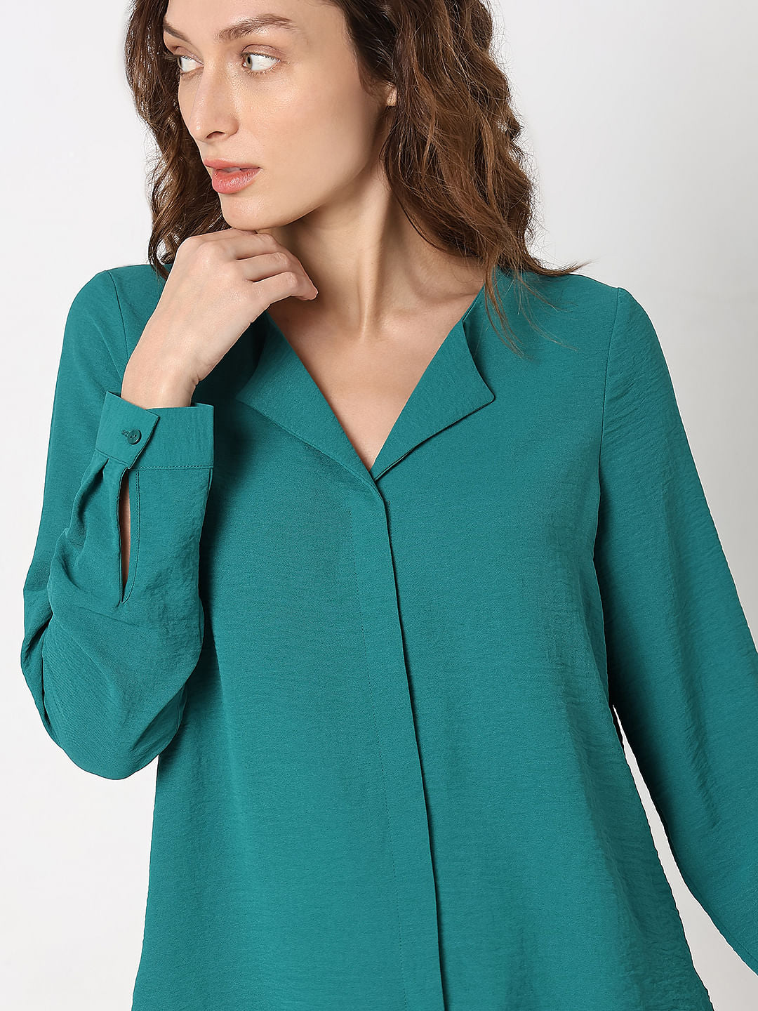 Green Front Button Top