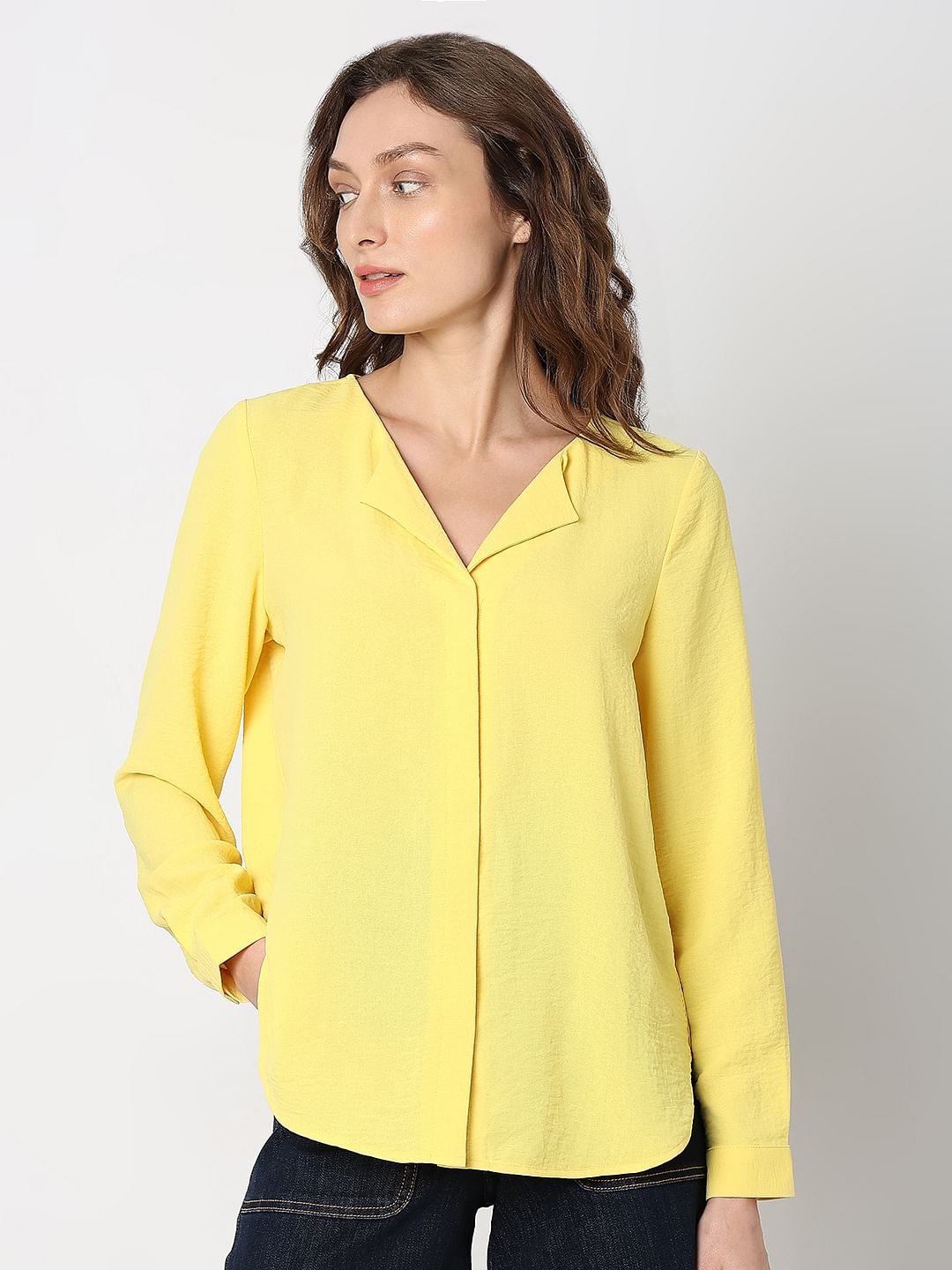 Yellow Front Button Top