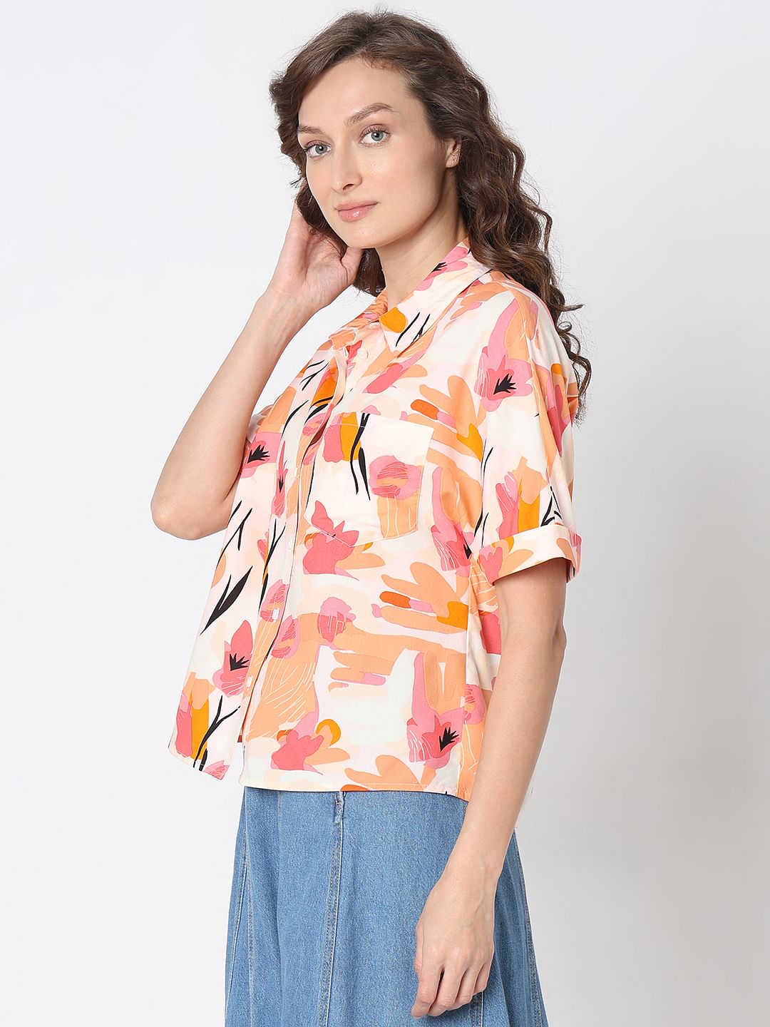 Orange Floral Print Shirt