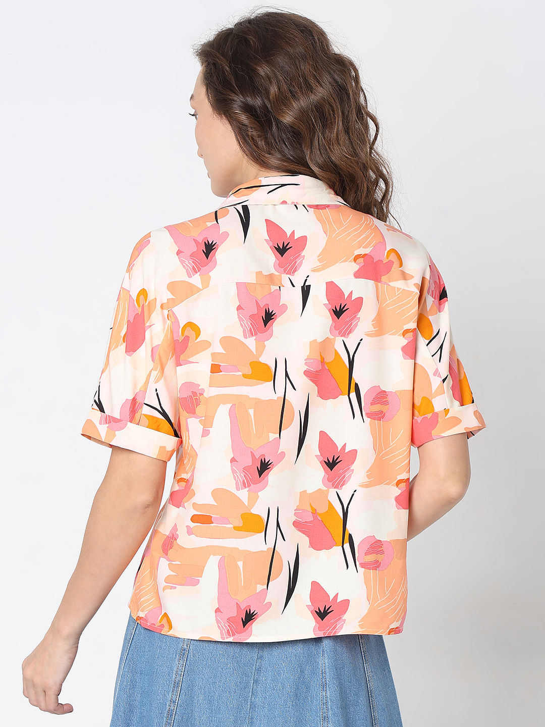 Orange Floral Print Shirt