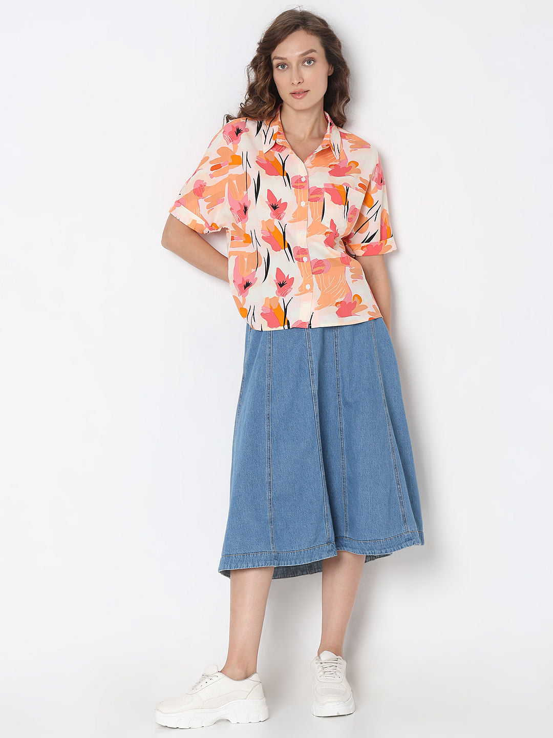 Orange Floral Print Shirt