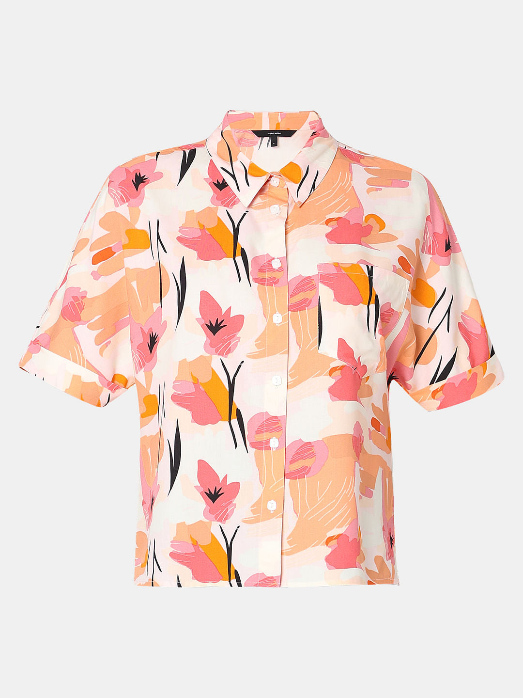 Orange Floral Print Shirt