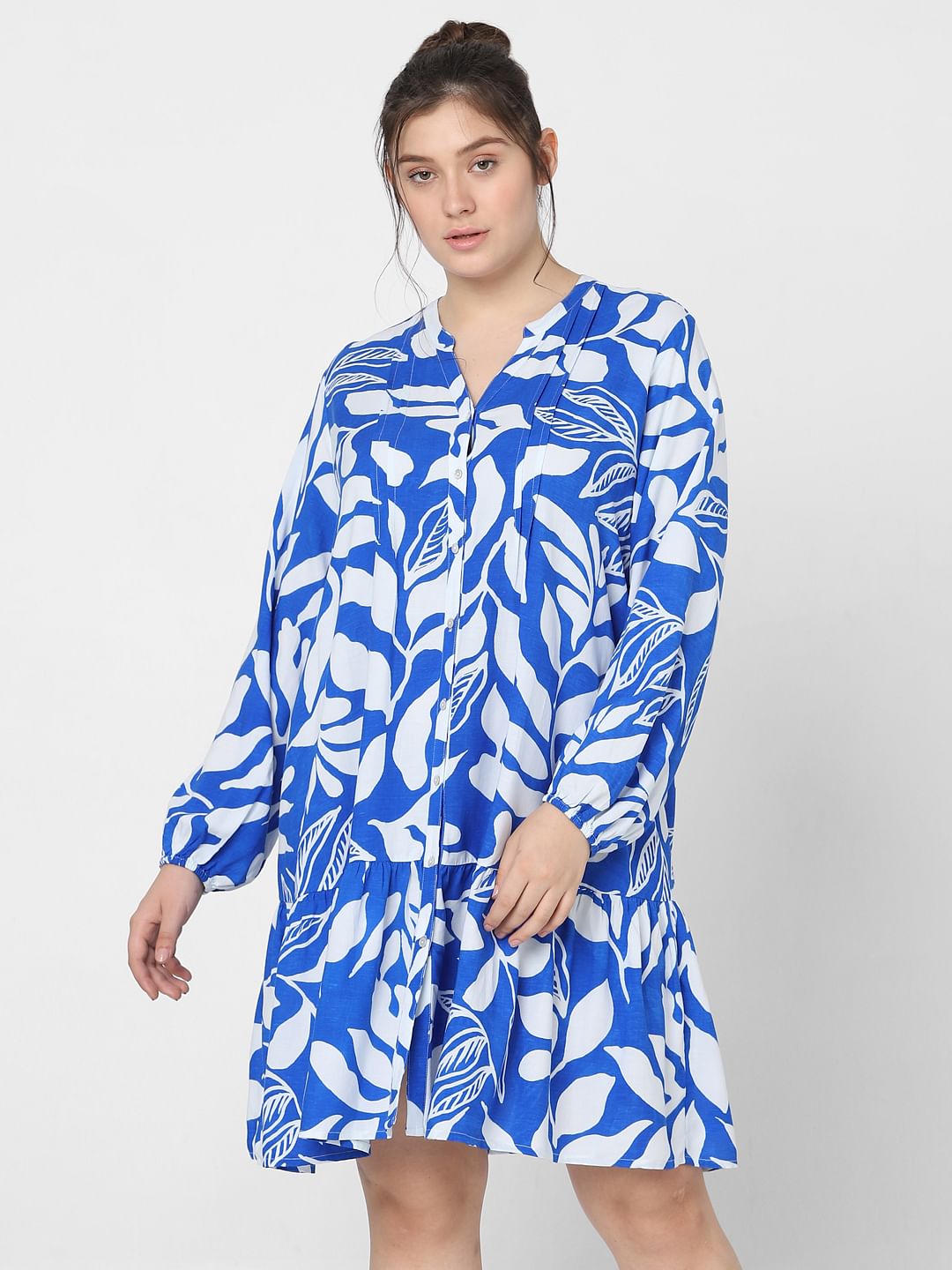 Curve Blue & White Printed Shift Dress