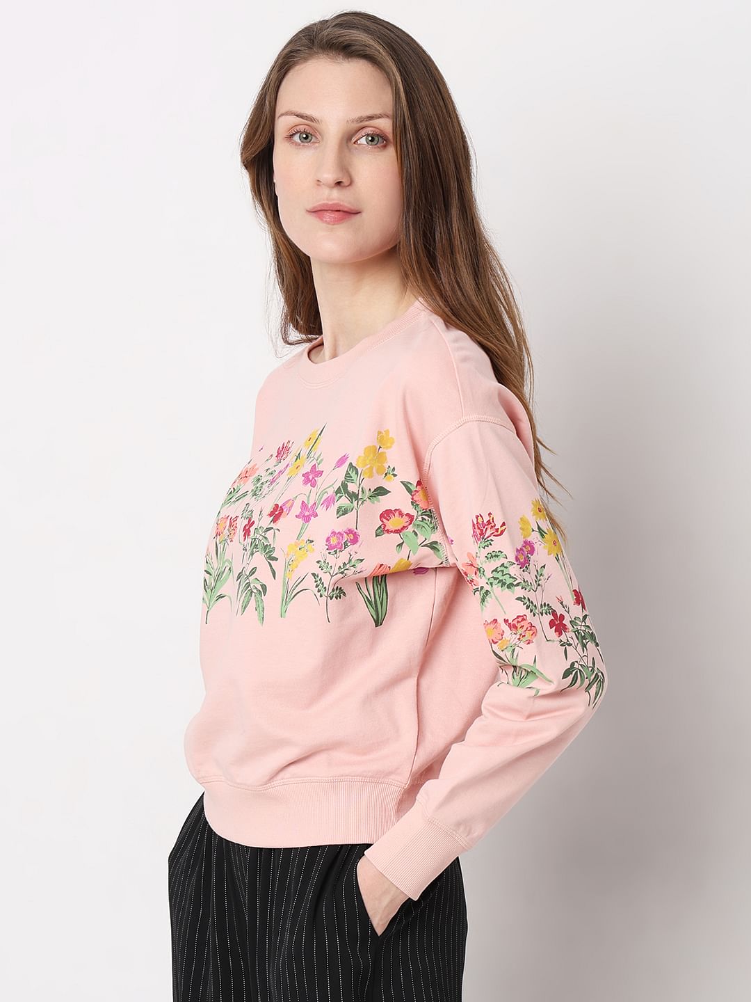 Peach Floral Print Sweatshirt