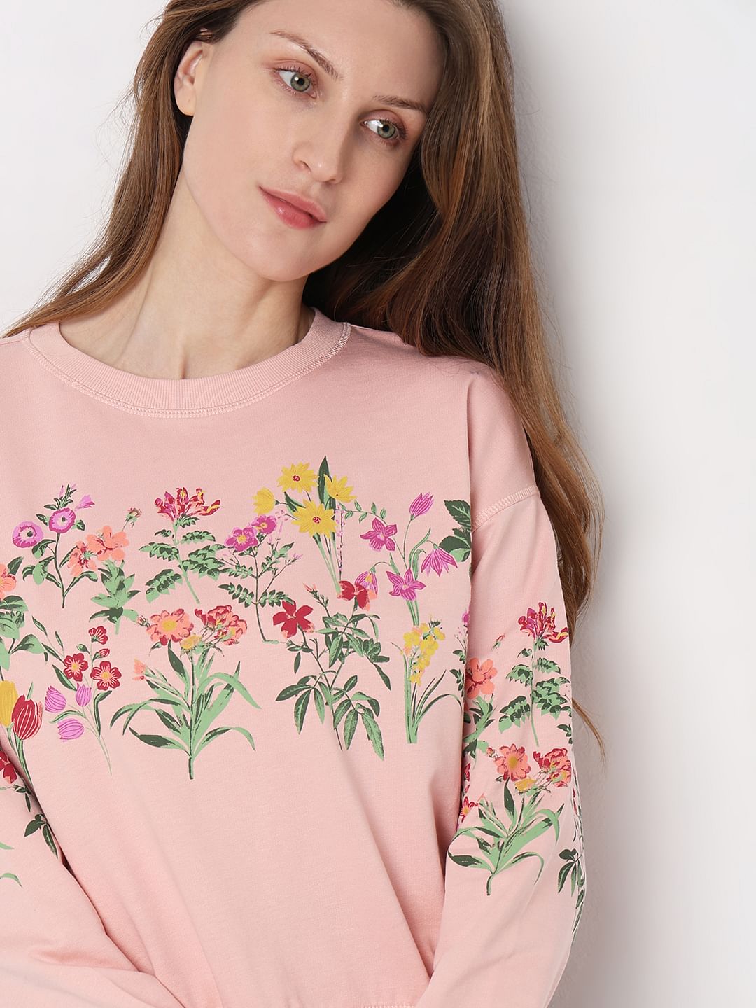 Peach Floral Print Sweatshirt
